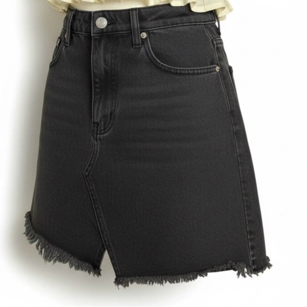 2 pc Madewell Textured Top & Frisco Black A-Line Denim Skirt Raw‎ Hem S/27